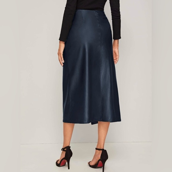 đź–¤SweatyRocks Elegant High Waist Knot Side Wrap PU Leather Midi Skirtđź–¤SZ Mđź–¤NWOT - Picture 14 of 15